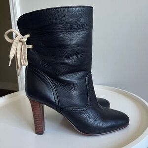 See By Chloe Black Leather Heeled Boots Cream Laces Size 8-8.5
